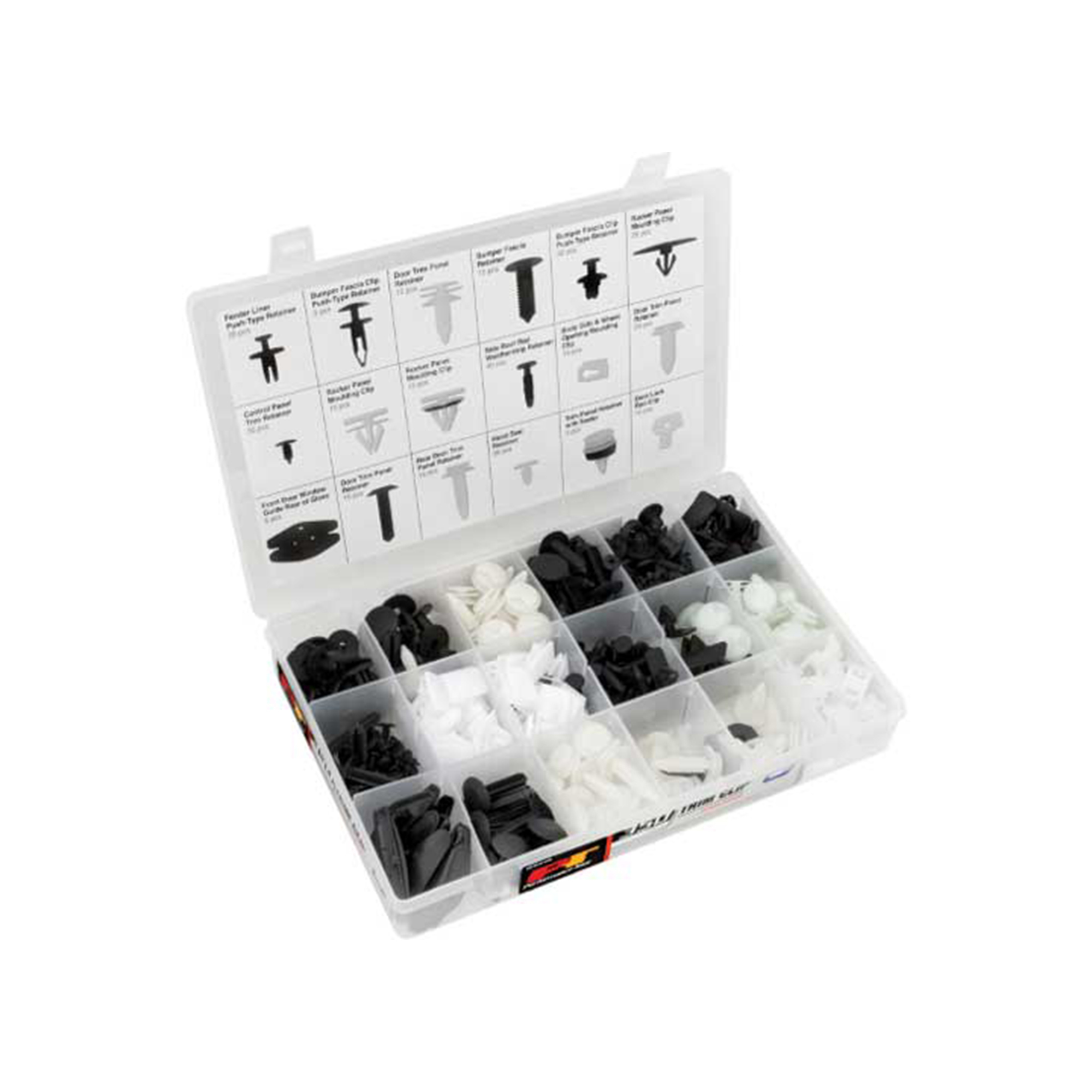 Performance Tool GM Trim Clip Assortment — 350 Pcs, OEM-Grade Nylon Fasteners, Retainers & Clips, Organizer Included, Model# PRTW5240